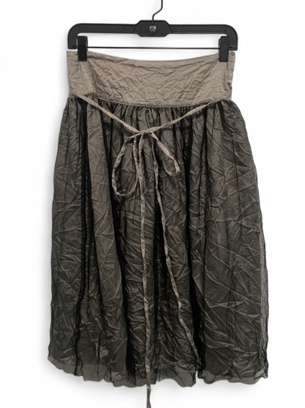 RYU Black and Gray Tulle Tie-Waist Midi Skirt